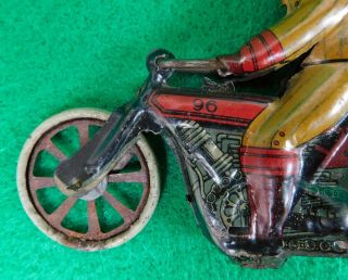 RARE 1910 German CKO Kellermann 3 Wheel Motorcycle & Rider Penny Tin Toy Germany 6