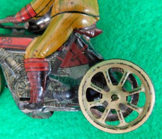 RARE 1910 German CKO Kellermann 3 Wheel Motorcycle & Rider Penny Tin Toy Germany 7