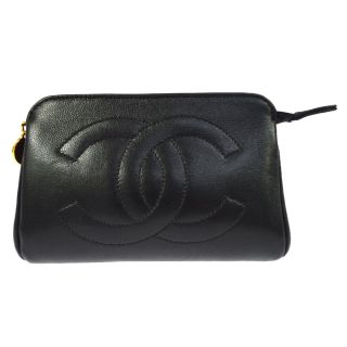 Authentic Chanel Cc Logos Mini Multi Pouch Black Leather Vintage B31806d