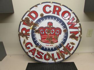 Vintage Red Crown Gasoline Porcelain Gas Station Sign 30 "