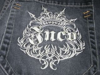 Vintage JNCO Jeans Tribal Embroidered Mens Black 30x30 Baggy Skater Raver 90s 5