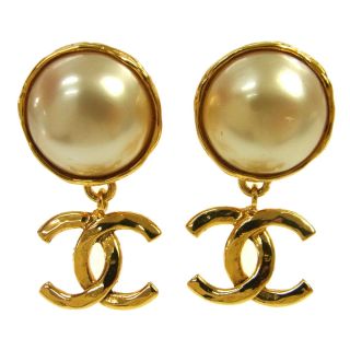 Auth Chanel Vintage Cc Imitation Pearl Earrings Clip - On Ak29585