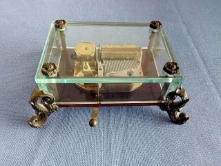 Exc Vintage Swiss Reuge Music Box,  Crystal Clear Glass Case,  Music Of The Night