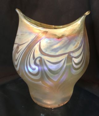 Vintage Signed TALITHA Art Glass Vase Pulled Feather Favrile 2