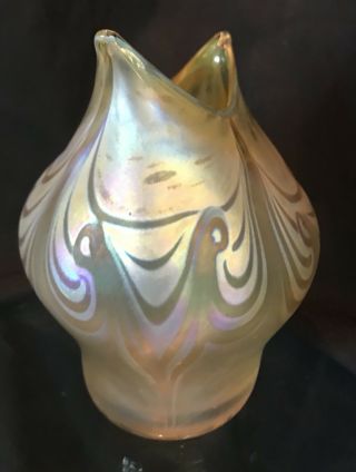 Vintage Signed TALITHA Art Glass Vase Pulled Feather Favrile 3