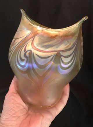Vintage Signed TALITHA Art Glass Vase Pulled Feather Favrile 6