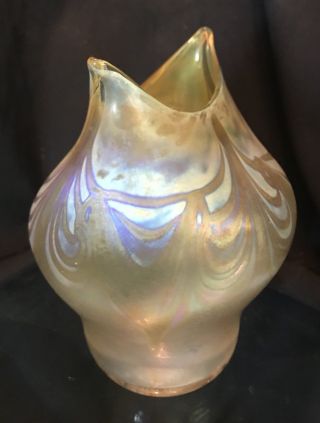 Vintage Signed TALITHA Art Glass Vase Pulled Feather Favrile 7