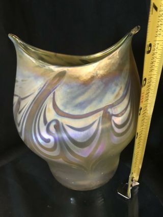 Vintage Signed TALITHA Art Glass Vase Pulled Feather Favrile 8