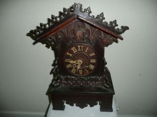 Large,  Ornate,  Antique Mantle Cuckoo Clock With Key & Pendulum.  For Restoration.