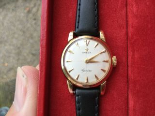 Vintage Ladies 9ct Solid Gold Omega Geneve Pie Pan Dial Watch Boxed 3
