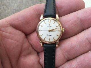 Vintage Ladies 9ct Solid Gold Omega Geneve Pie Pan Dial Watch Boxed 9