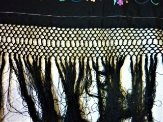 ANTIQUE BLACK SILK HEAVILY EMBROIDERED HUGE PIANO SHAWL 9