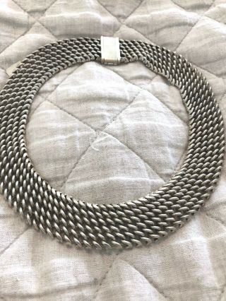 Vintage Taxco Mexico Huge Wide Mesh Sterling Silver Mid Century Necklace