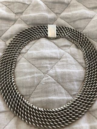 VINTAGE TAXCO MEXICO HUGE WIDE MESH STERLING SILVER MID CENTURY NECKLACE 2
