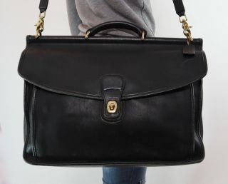 Vtg Coach Beekman Black Leather Briefcase Shoulder Attache Messenger Bag 5266