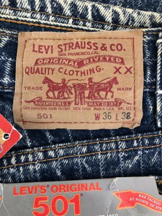 VTG 80’s Levi’s 501 Button Fly Acid White Washed Jeans Tagged 36x36 2
