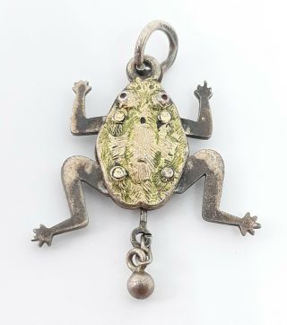 Rare Antique Sterling Silver Georgian Articulated Enameled Jumping Frog Charm