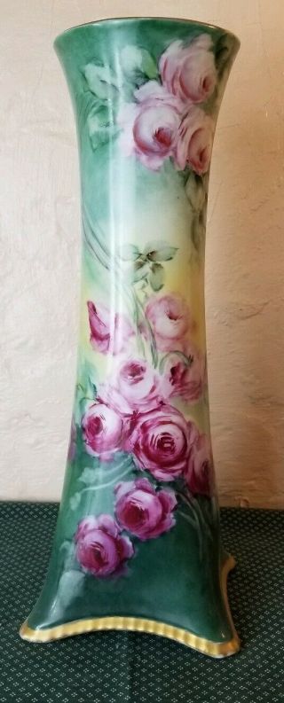 Vintage Bavaria Porcelain Pink Floral Vase Large 14.  75 "