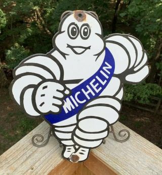 Vintage Michelin Man Tires Porcelain Enamel Sign Gas 14 X 16 Hwy Road