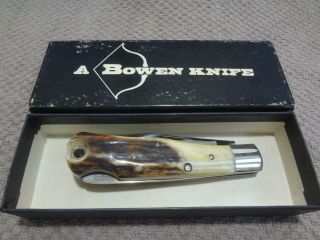 Vintage Beauty Bowen Blackshear Ga Stag Horn Handles R1306b Knife W/box