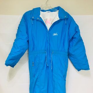 Vtg 80s 90s Blue Luhta Womens Large One Piece Ski Suit Snow Bib Coat Snowsuit 14