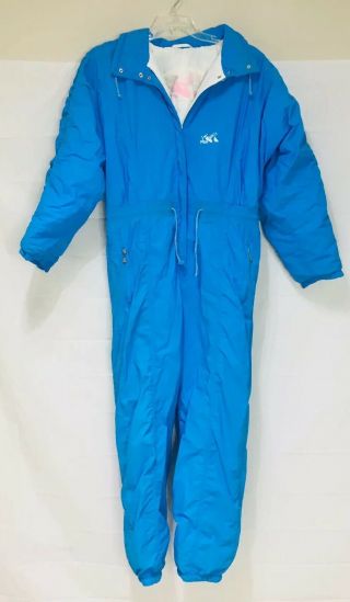 Vtg 80s 90s Blue LUHTA Womens Large One Piece SKI SUIT Snow Bib Coat Snowsuit 14 3
