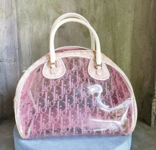 Christian Dior Vintage Trotter Pink And Clear Pvc Speedy Style Purse Handbag