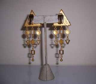 Vintage Natasha Stambouli,  Signed,  Dangle Earrings,  24K Gold Plated Semi precious 2