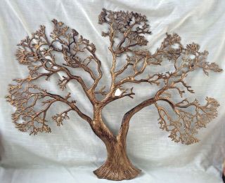 Vintage Solid Brass Tree Wall Art Mid - Century Modern - 32 Inches