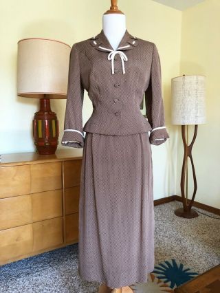 50s Edith Small Suit Silk Dress Set Polka Dots 1950s Designer California Vintage