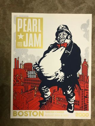 Pearl Jam Boston / Mansfield 2000 Concert Poster,  Rare - Signed & 