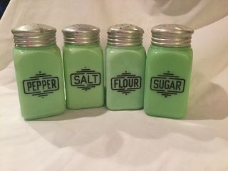 Vintage Mckee Jadite Small Box Shaker Set Salt Pepper Sugar Flour 1930s