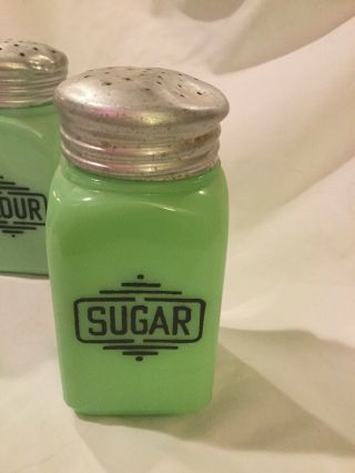 Vintage McKee Jadite Small Box Shaker Set Salt Pepper Sugar Flour 1930s 2