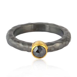 14k Yellow Gold Black Diamond Ring 925 Sterling Silver Handmade Jewelry