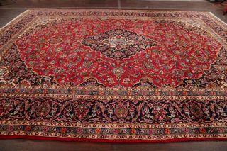 Vintage Traditional Floral LARGE RED Area Rug 10x13 Hand - Knotted Wool 7