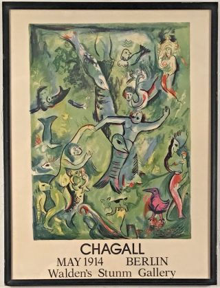Vintage Marc Chagall Lithograph Poster For An Exhibition In Berlin,  1914.