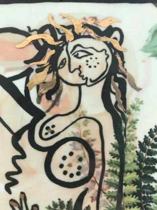 Vintage Pat Custer Denison Nude Woman Garden Hand Painted Ceramic Tile - England 3