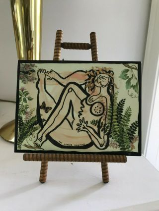 Vintage Pat Custer Denison Nude Woman Garden Hand Painted Ceramic Tile - England 8