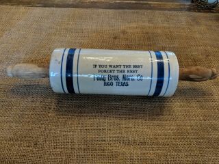 Vintage Redwing Petty Brothers Merchantile.  Ceramic Rolling Pin Hico Tx