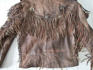 Vintage 60s 70s Mens Brown Leather Jacket Western Braided Fringed Motorcycle 46 6