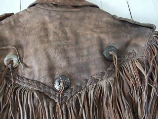 Vintage 60s 70s Mens Brown Leather Jacket Western Braided Fringed Motorcycle 46 8