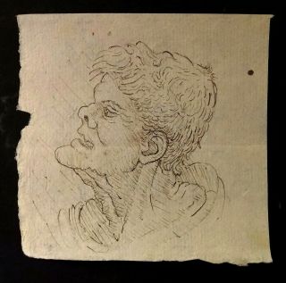 Old Master Drawing Antique Grottesque Ink Hand Laid Paper Leonardo Da Vinci 15th