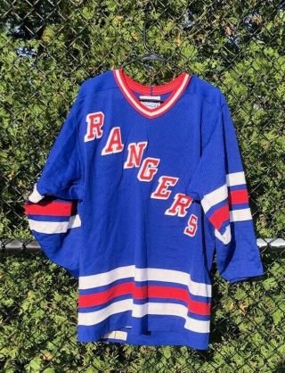Vintage Gerry Cosby Ccm Ny Rangers Jersey With Fight Strap Size 44