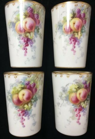 Set Of 4 Lenox For Tiffany Hand Painted Porcelain Cups Peaches Grapes Green Mark