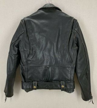 Vintage 70 ' s Black Leather Belted Motorcycle Jacket W/ Removable Liner Sz 42 3