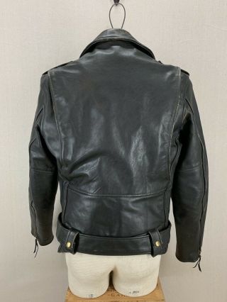 Vintage 70 ' s Black Leather Belted Motorcycle Jacket W/ Removable Liner Sz 42 4