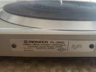 Pioneer PL - 260 Turntable Perfectly RARE Vintage Record Player 7