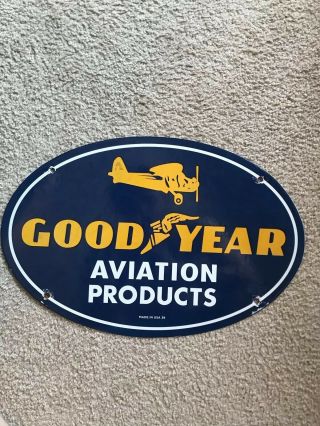 Vintage 1939 Goodyear Aviation Products Porcelain Sign