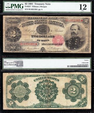 Rare Bold Fine 1891 $2 " Mcpherson " Treasury Note Pmg 12 1981