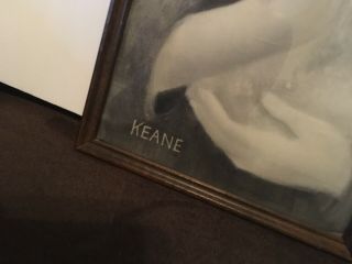 Margaret Keane Big Eye Girl w/ Cat Mod Vintage 1960s B/W Lithograph Framed 11x28 7